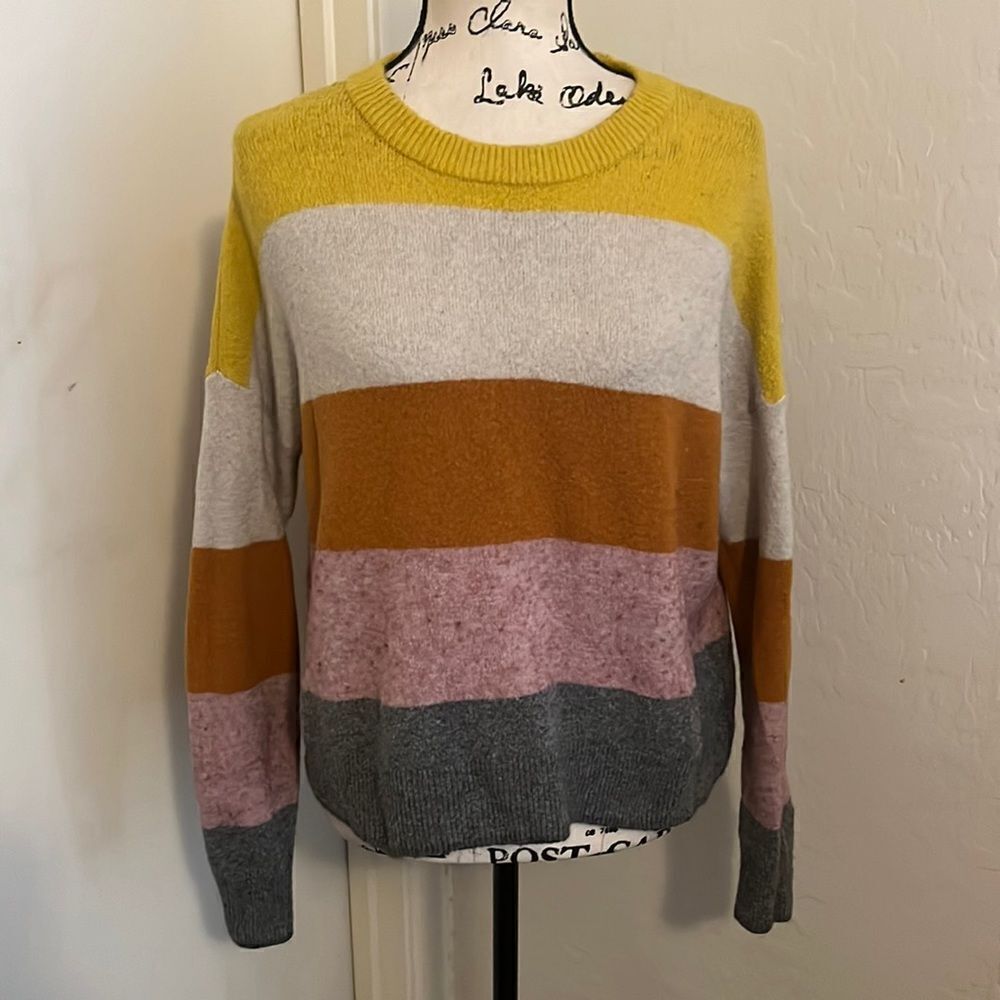 Madewell Multi Color Striped Pullover Merino Wool Blend Sweater Casual Comfy